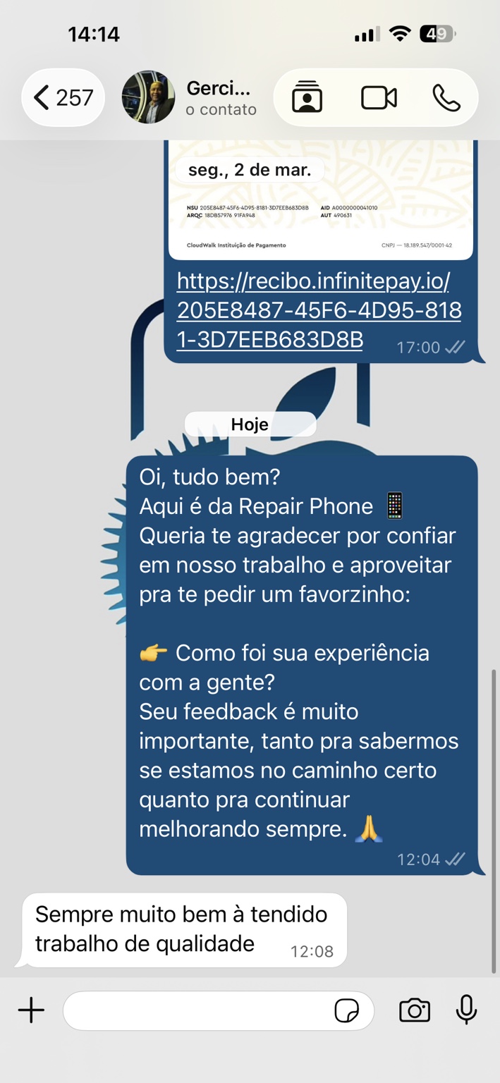 Feedback sobre qualidade do trabalho